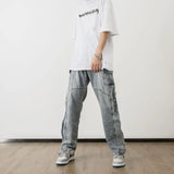 men fashion denim jeans casual bottom button open straight jeans with pockets hip hop streetwear zipper cargo joggers jean pants unique joggers style 2516