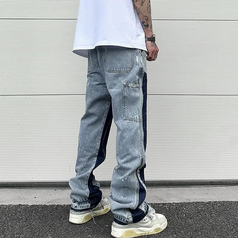color washed denim mens jeans pants fashion graffiti patchwork loose biker red jeans streetwear hip hop casual straight pants unique jeans style 5190