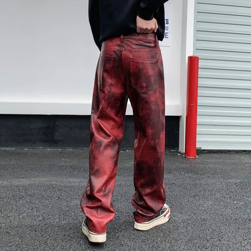 men streetwear fashion hip hop punk gothic vibe casual straight leather pant man y2k trousers motorcycle pants stage clothing menswear bottoms