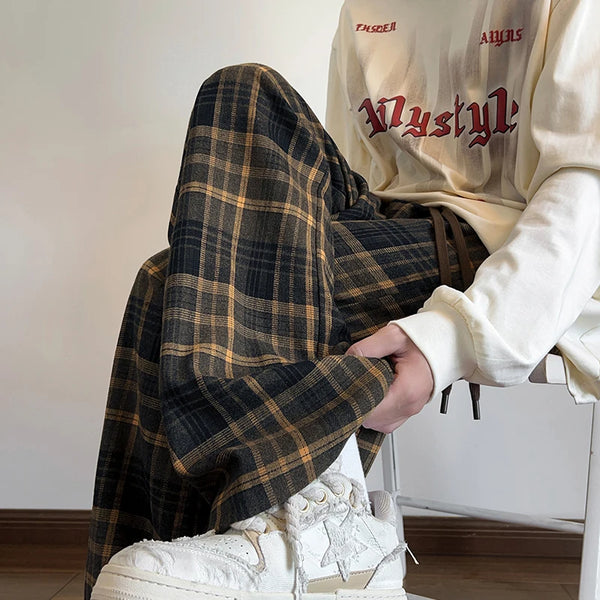 autumn plaid pants men oversized fashion retro casual pants men streetwear hip hop loose wide leg pants mens vintage trousers menswear bottoms