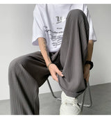 summer pleated pants men fashion oversized ice silk pants men japanese streetwear hip hop loose straight pants mens trousers unique default style 1238
