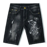 Summer Embroidered Eagle Denim Shorts Men's Summer Thin Fit Good Quality Ripped Five Points Pirate Shorts
