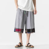 mens summer thin linen shorts loose straight mens pants japanese patchwork wind over the knee beach pants unique shorts style 3248