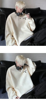 High-end Korean Round-neck Printed Sweatshirt for Men Autumn Trend Y2K High Street American Style Retro Heavyweight Jacket Top