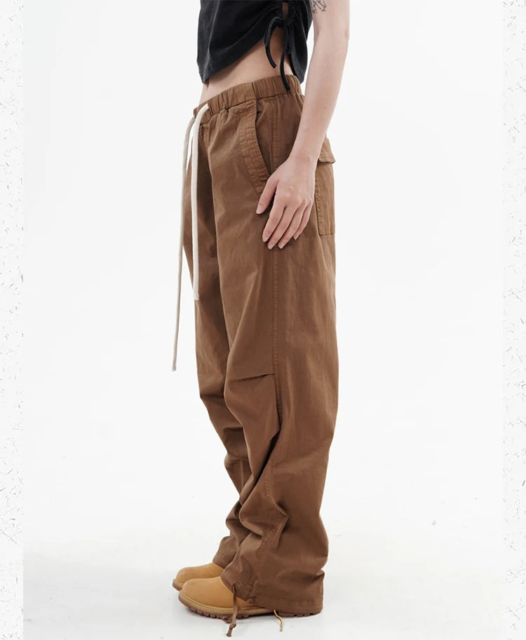knee fold baggy pants unisex casual elastic waist straight trousers streetwear fashion drawstring women men hip hop y2k joggers unique joggers style 1278