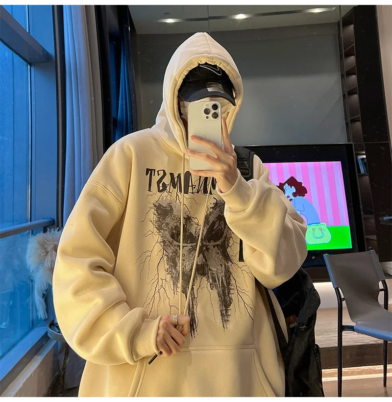 New Gothic Butterfly Printed Hooded Sweatshirt For Men Y2K Harajuku Fa