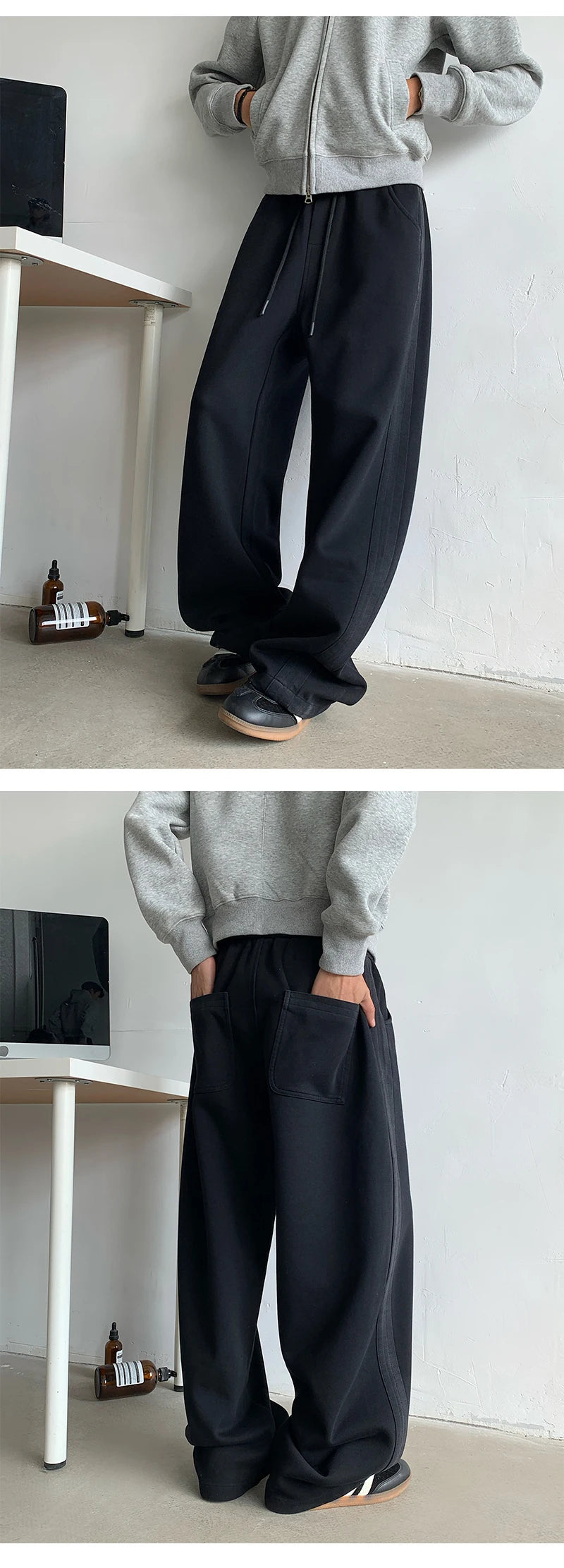 winter new mens tie dye fleece casual pants side striped wide leg straight sweatpants neutral high quality long baggy trousers unique joggers style 879