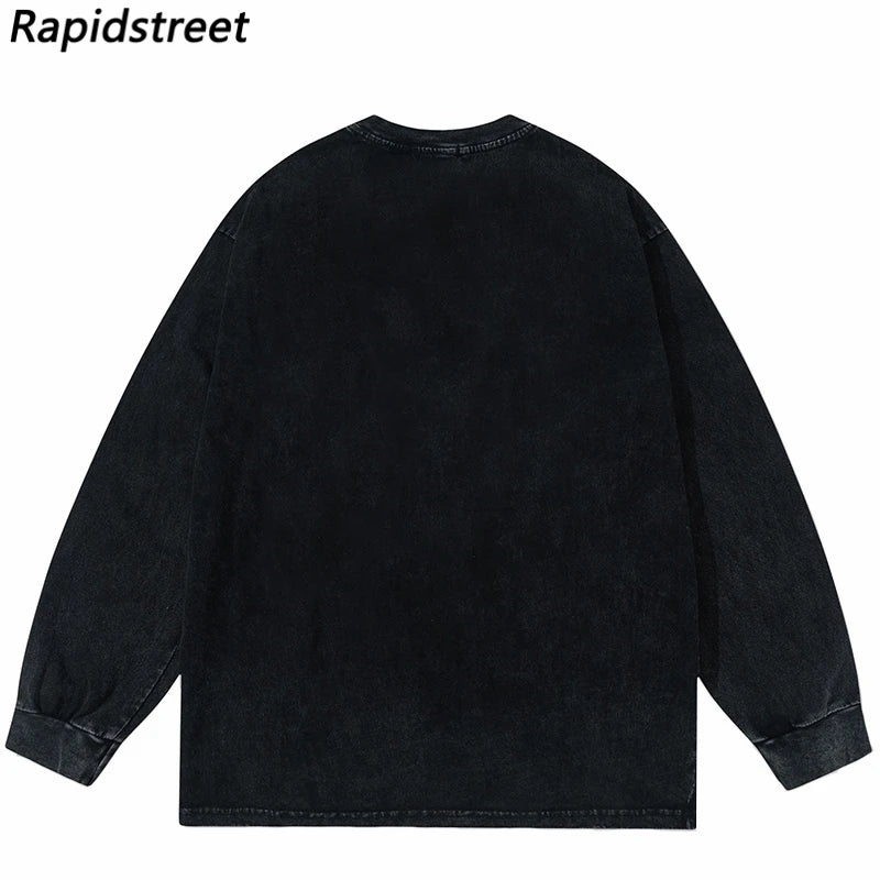 Cyberpunk Shirt – Hip Hop Long Sleeve Tshirt Streetwear Guitar Cat Graphic Pri – Edgy Streetwear for All Genders