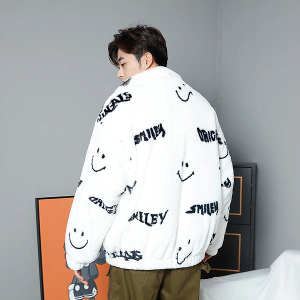 Abcvan Snaki 2023 New High Quality Smiling Face Rabbit Hair Cotton Coat Men's and Women's Coat