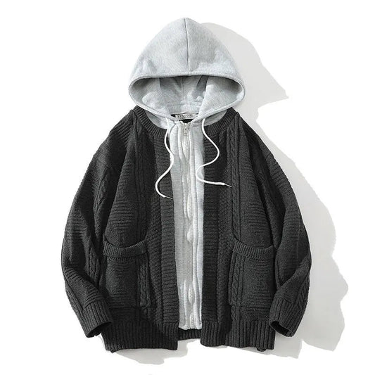 urban fashion oversized 734a02 hip quality men-hooded-knitted-cardigan-sweater-coat-autumn-winter-fake-two-piece-hooded-drawstring-jacket-unisex-streetwear fit graphic essential hop style material design high everyday streetwear - unisex print image style premium wear casual streetwear design ID 5208a