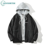 urban fashion oversized 734a02 hip quality men-hooded-knitted-cardigan-sweater-coat-autumn-winter-fake-two-piece-hooded-drawstring-jacket-unisex-streetwear fit graphic essential hop style material design high everyday streetwear - unisex print image style premium wear casual streetwear design ID 5208a