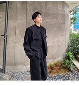 men 2 pieces sets corduroy short jacket wide leg pant suits korean streetwear fashion loose casual retro coat baggy trousers unique shorts style 2819