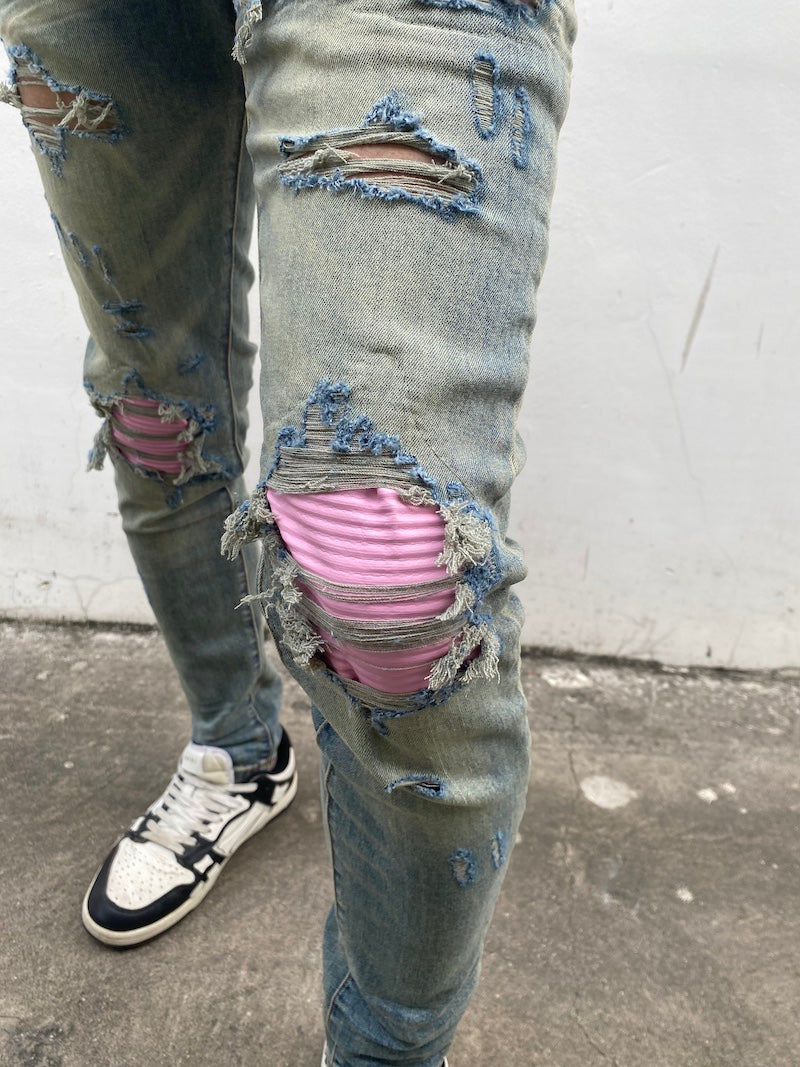 destroied ripped holes patckwork denim jean mens casual distressed washed biker jeans new fashion high street slim pants joggers unique joggers style 3381