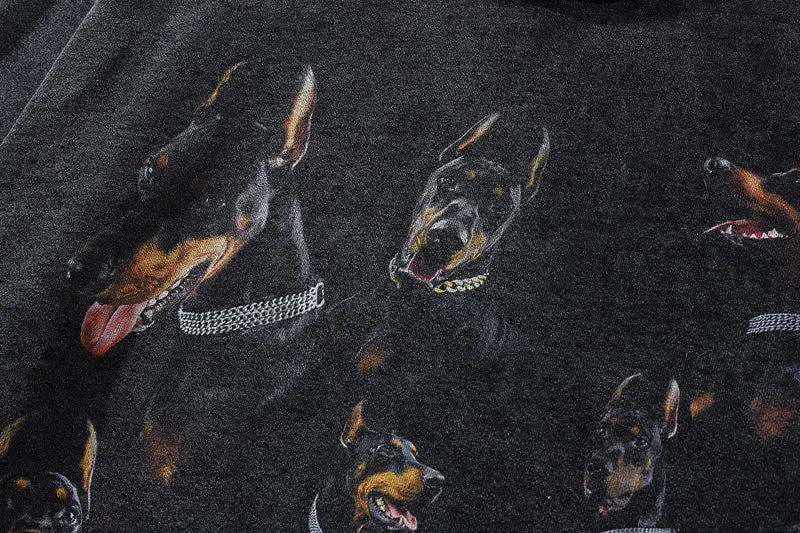 Vintage Men Hoodie Sweatshirt Y2K Doberman Dog Animal Print Punk Goth