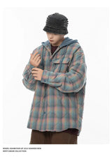 Winter Quilted Thick Plaid Hooded Jacket Men Wmen Streetwear Fashion Oversize Loose Casual Hoody Jacket Padded-cotton Parka Coat