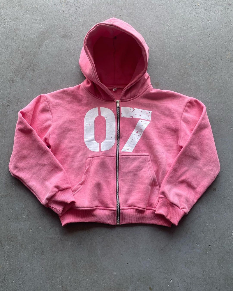 Gothic Oversized Tee – Pink Grunge Oversized Sweatshirt Zip Up Hoodie Letter Printi – Streetwear Fashion for Men & Women