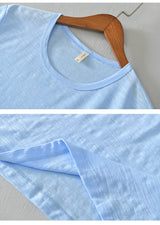 Summer Short Sleeved Men'S Thin Section Casual All Match Loose Cotton Breathable Round Neck Solid Color Bottoming Shirt