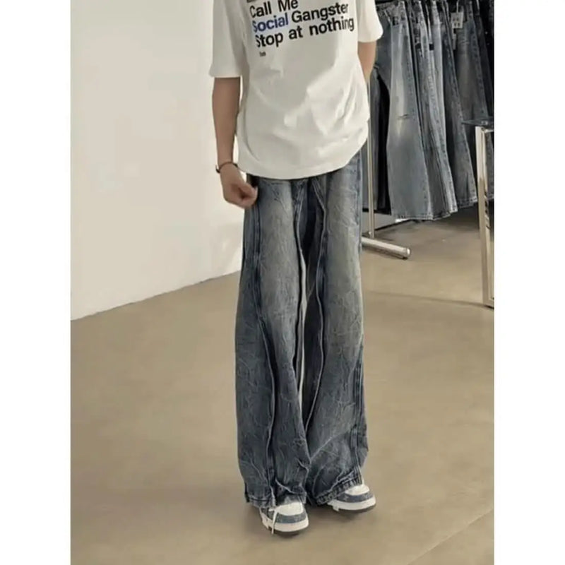 american high street hip hop men and women trendy washed straight leg jeans autumn couple loose micro flared casual pants y2k vintage washed jeans