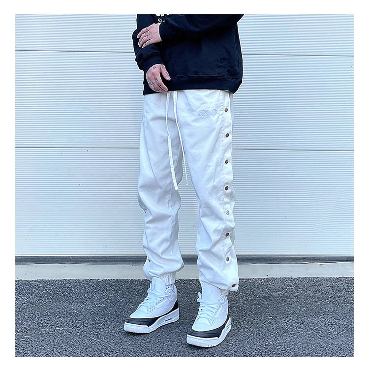 washed distressed denim sweatpant cashew flower patchwork oversized splice buckle jogging jeans casual button baggy men clothing unique joggers style 4346