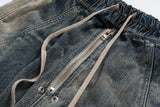 RO Style Gradient Ribbons Multi-pockets Drawstring Jeans for Men Harajuku Streetwear Baggy Y2K Denim Trousers Oversized Cargos