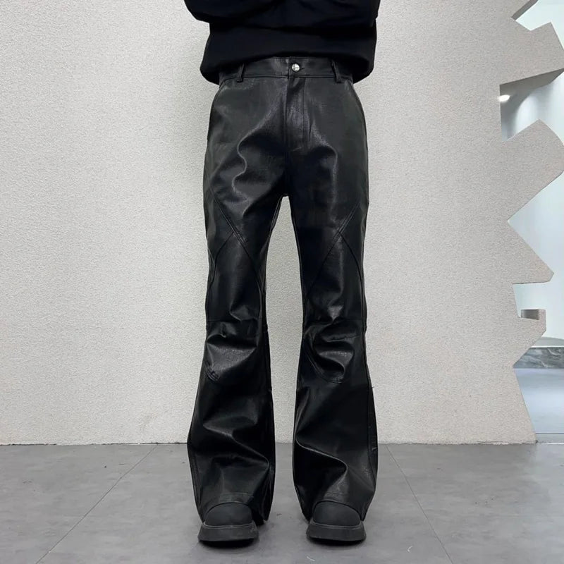 men streetwear fashion hip hop punk gothic vibe casual leather bell bottoms pant man boyfriend flared trousers unique default style 3007