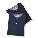 Glitchcore Melting smiley – Denim Blue Knitted Henry Collor T Shirt Men Vintage Topstitc