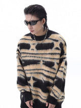 japanese hip hop sweater set men contrast zebra pattern round neck knit top splicing distressed loose jeans 2 pcs harajuku suit unique jeans style 4522