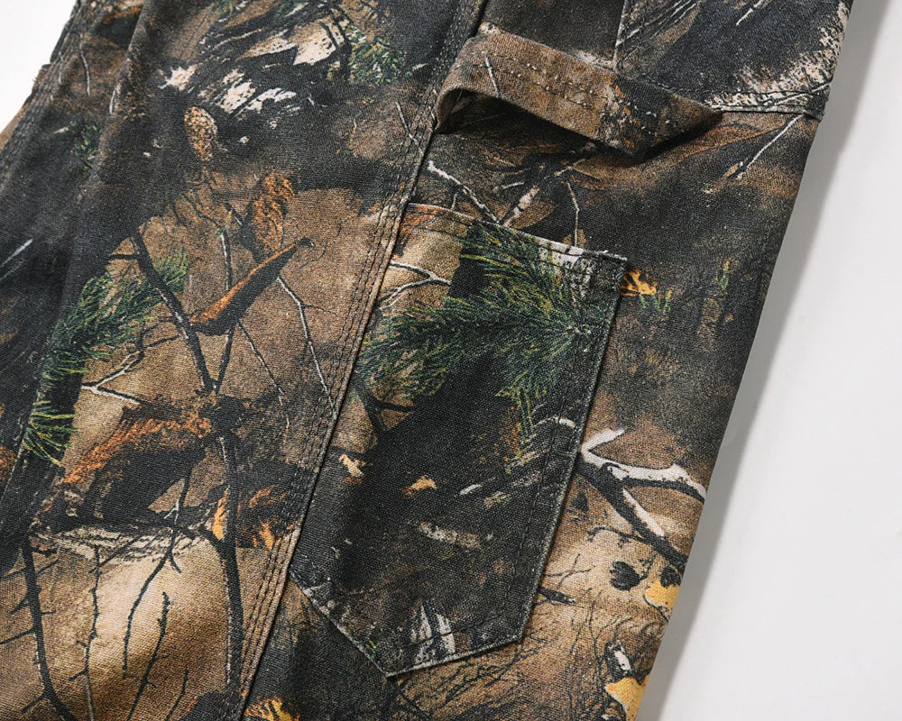 y2k streetwear vintage pantalones hombre trees camouflage jeans cargos for men patchwork straight baggy casual denim trousers utility cargo pants