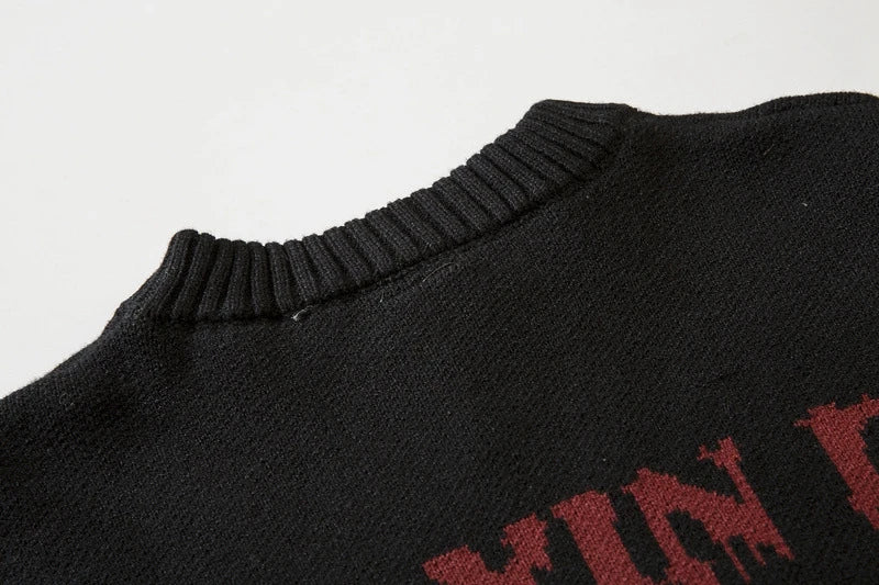 ripped goth women y2k men sweaters vintage black oversized knitted sweater harajuku anime fashion winter 2023 knit tops pullover urban wear with bold artwork, oversized graphic print design, aesthetic street look hoodie