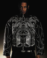 techwear zip bomber, urban fashion, for men, fall streetwear outfit, oversized style, layered fashion, modern aesthetic, graphic detail