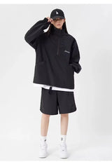 quick drying two piece set men loose casual street sweatshirt shorts y2k stand collar casual loose lightweight suits american unique shorts style 494
