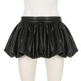 IAMHOTTY European and American Puff Flower Bud Leather Skirt Fashion Solid Color Versatile Leather Short Skirt  y2k skirt