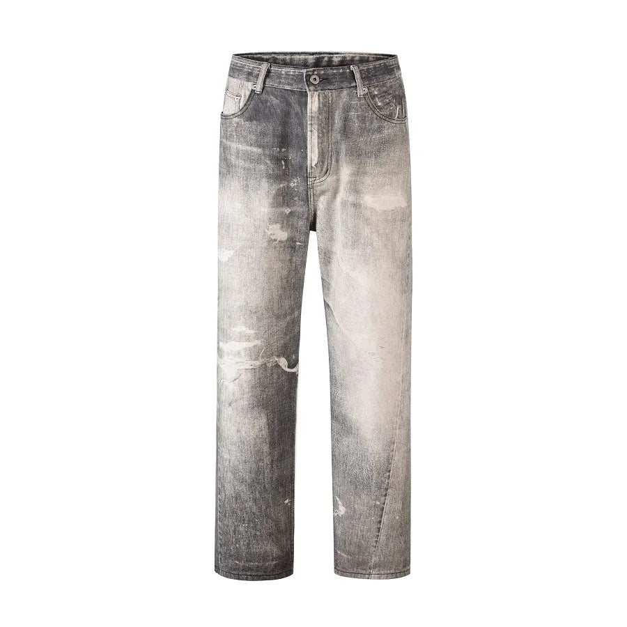 2023 european and american vintage digital printing jeans washed distressed straight denim pants mens streetwear y2k jean pants denim street jeans