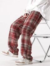 new mens y2k plaid casual baggy trousers autumn korean fashion straight woolen pants y2k vintage streetwear pantalones hombre unique default style 414