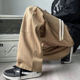 new korean fashion cargo straight pants for men autumn casual zipper pocket drawstring trousers classic tactical y2k pantalones combat utility trousers