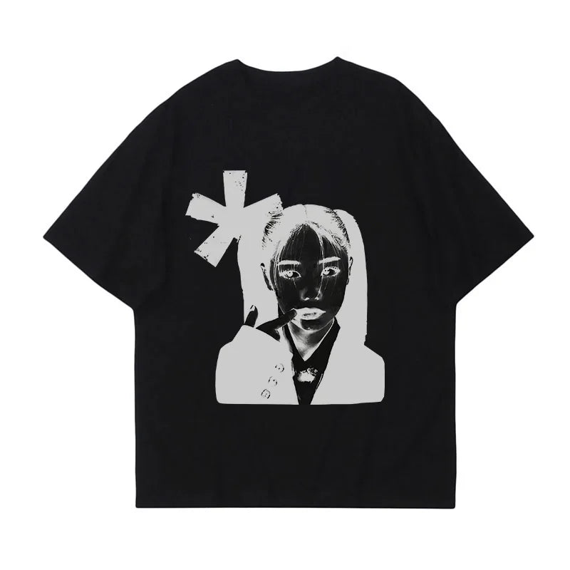 oversized harajuku shirt with comic block blur and hip hop vibes