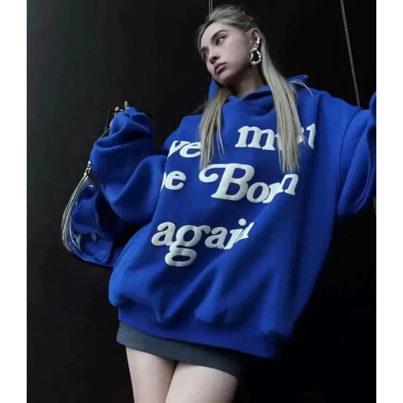 Street American Personality Ins Pure Cotton Retro Popular Sweatshirt Winter Y2K Niche Trendy Brand Men Couple Hooded Sweatshirt