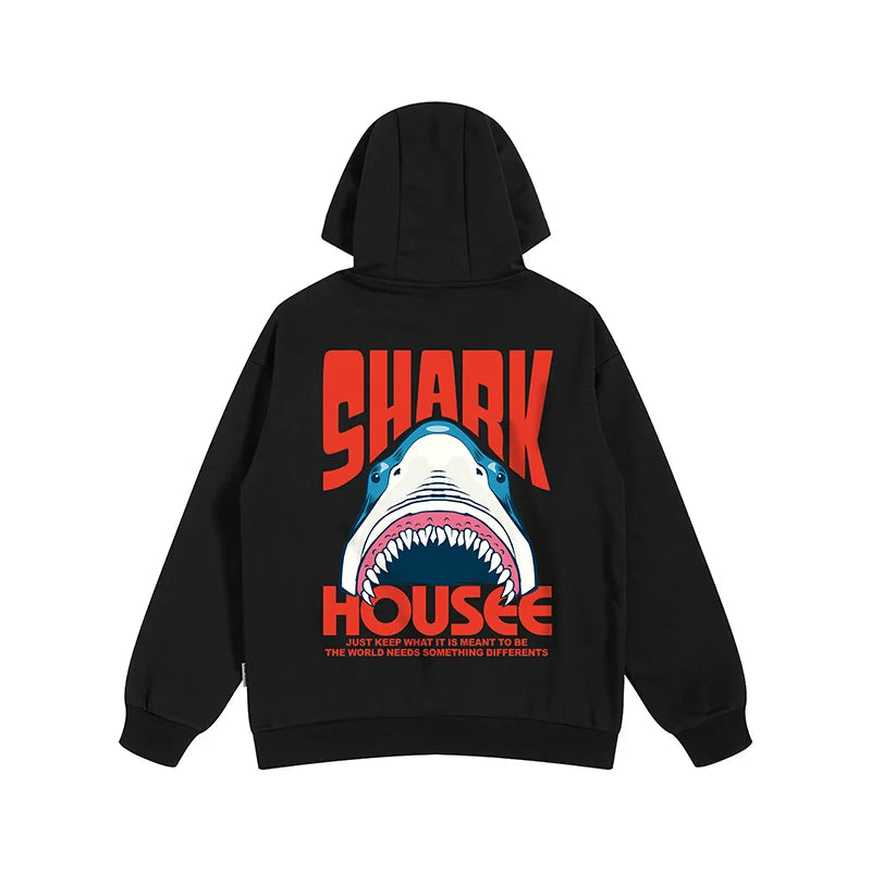 New In Anime Shark Graphic Printed Hooded Sweatshirts Men Hip Hop Fash