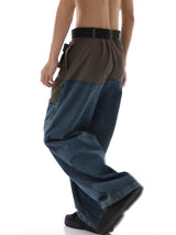 high street cargo pocket patchwork denim jeans pants unisex fashion loose wide leg straight functional tactics pants joggers men relaxed fit joggers