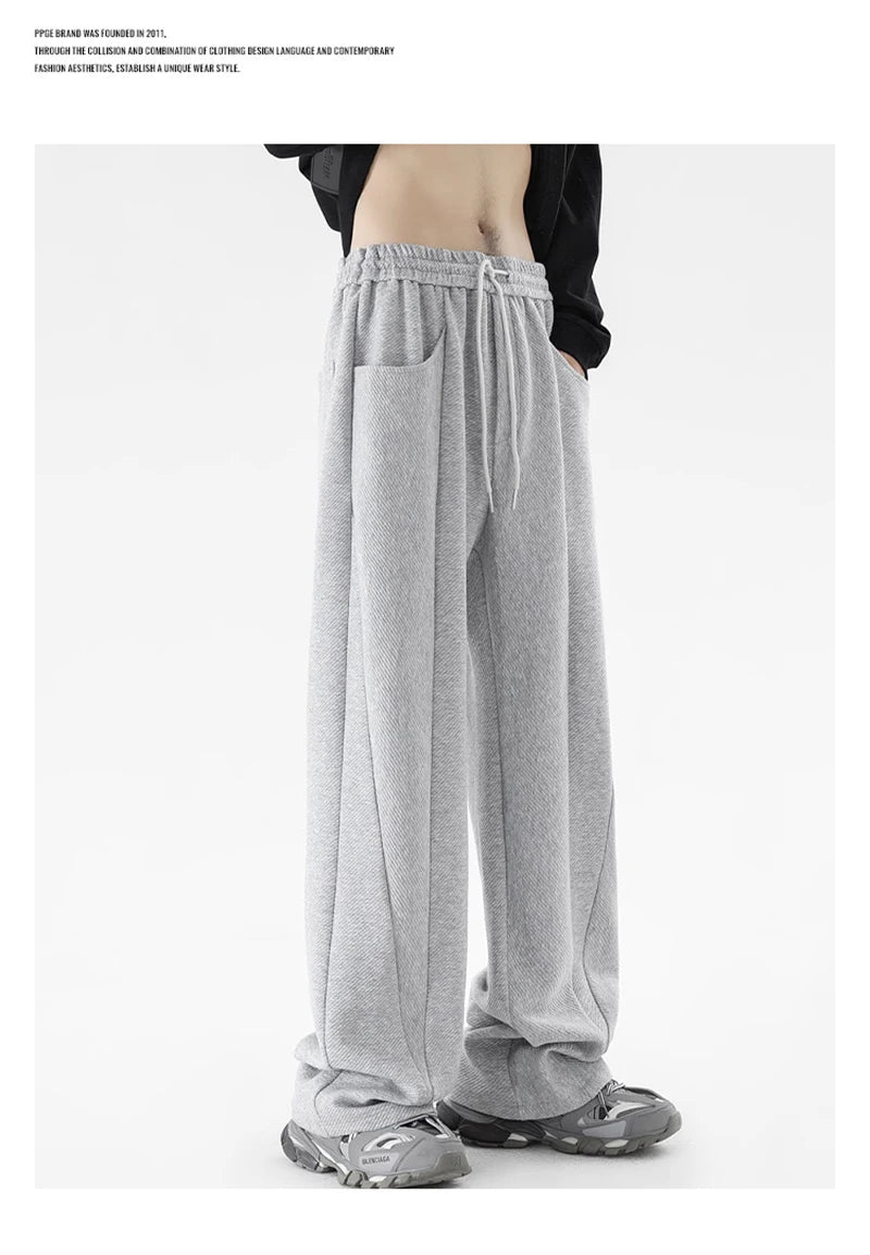 winter mens gray thickened straight leg sweatpants 2025 high street baggy drape pants korean fashion y2k casual trousers unique joggers style 156