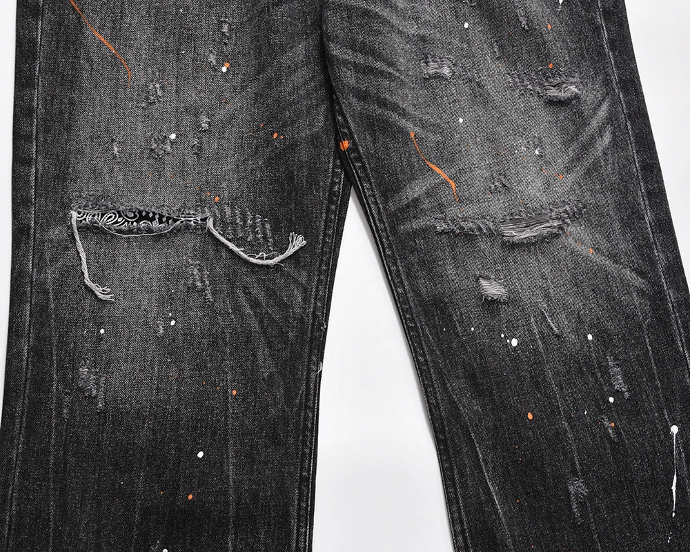 frayed damaged washed black baggy jeans men and women straight streetwear y2k pantalones hombre denim pants oversized cargos multi-pocket cargos