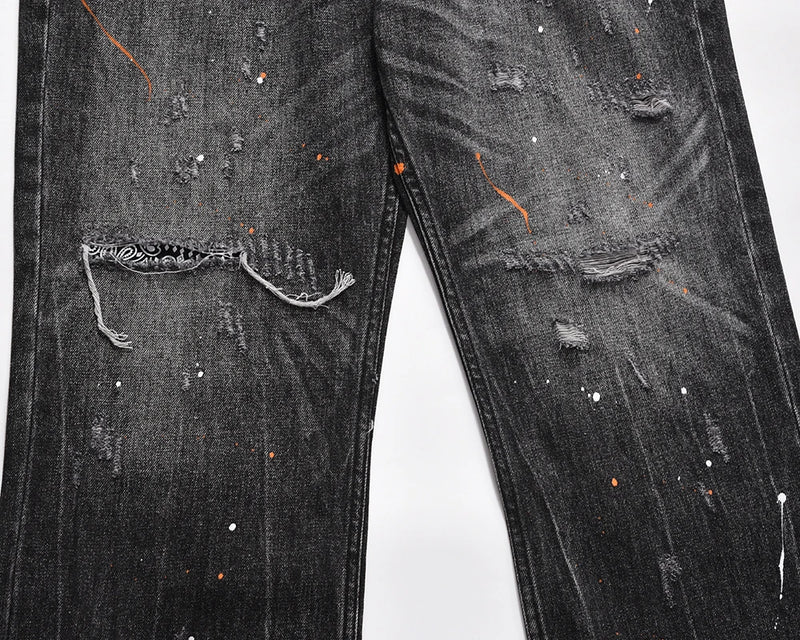 frayed damaged washed black baggy jeans men and women straight streetwear y2k pantalones hombre denim pants oversized cargos multi-pocket cargos