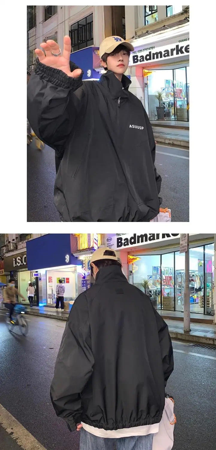 Mens Coat Spring And Autumn Stand Up Collar Half Zipper Oversize High