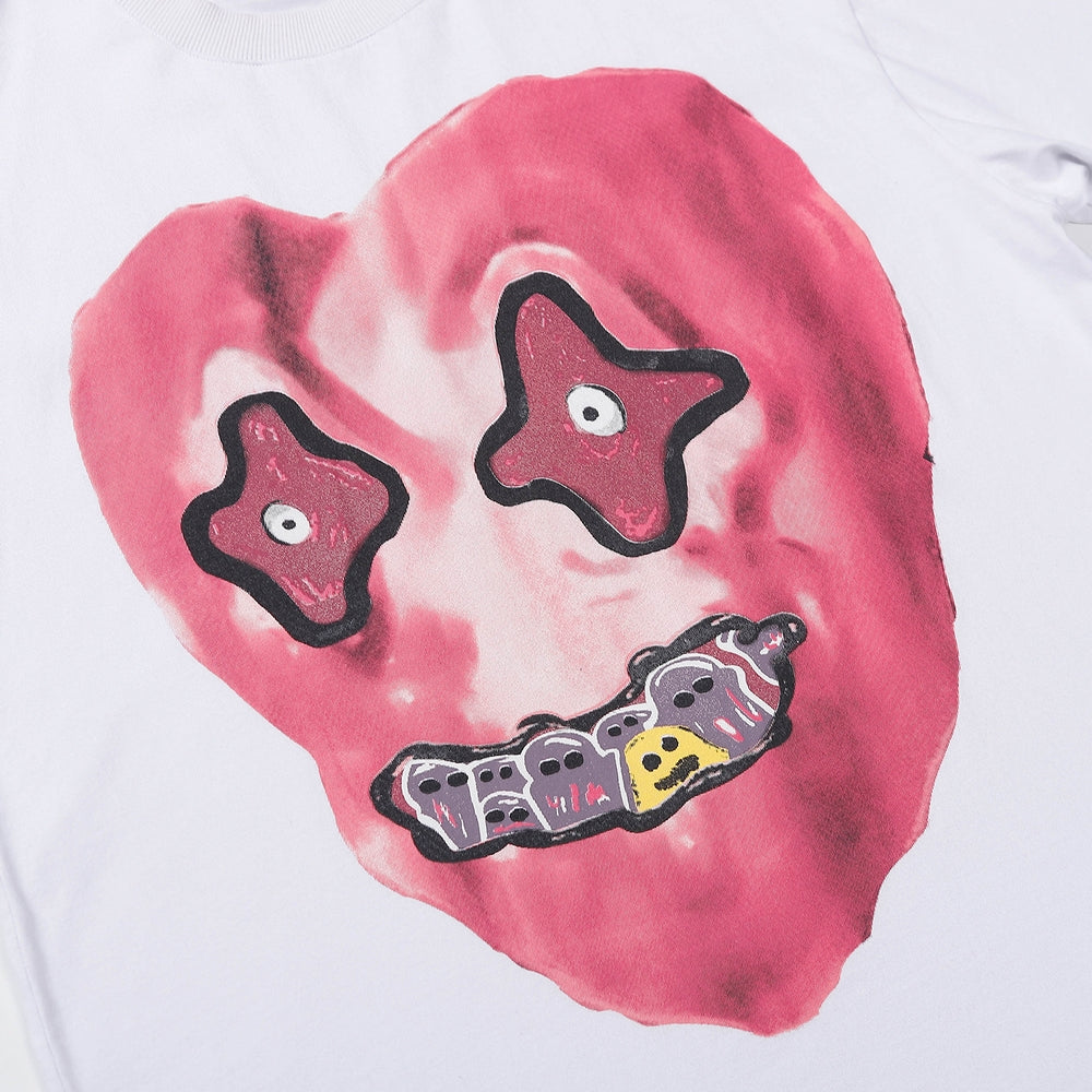 Gothic Streetwear – Men Hip Hop Washed T Shirt Streetwear Funny Heart Monster Pr – Urban Streetwear for Men & Women