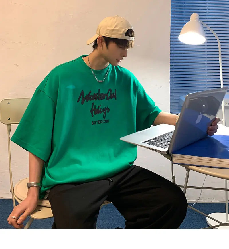 Korean style new Hong Kong style trendy letter printed short-sleeved trend loose and versatile casual couple half-sleeved top
