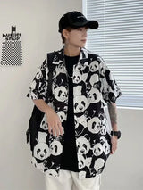 Summer Panda Printed Shirts For Men Casual Loose Short Sleeved Camisas