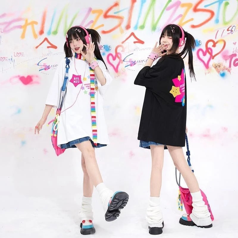 Vaporwave Oversized shirt – American Ins Design Trendy And High End Star Printed Short S