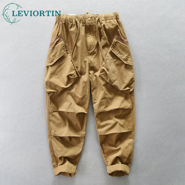 japanese streetwear cargo big pockets joggers pants men harajuku harem trousers straight wide loose casual male workpants cotton sporty tapered joggers