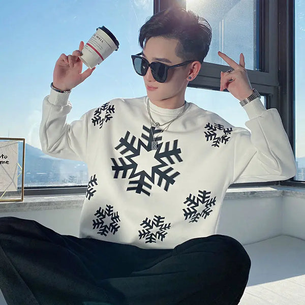 bold graphic pullover, layered streetwear look, soft knit pullover with flame design, y2k fashion statement