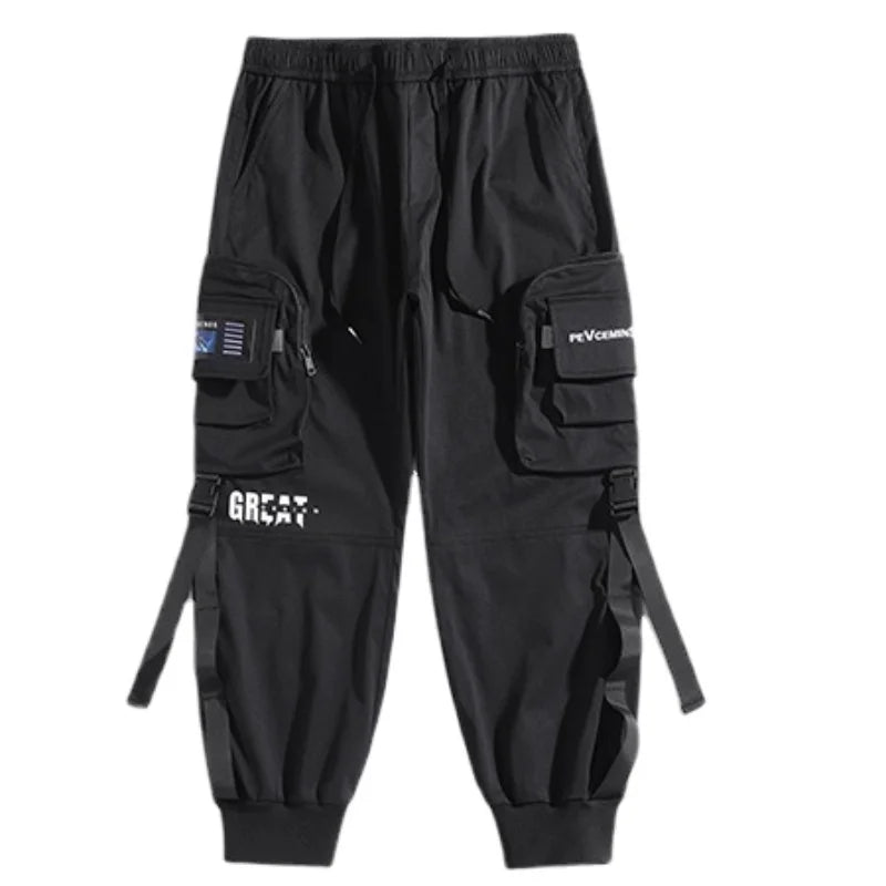 hip hop loose fit elastic waist cargo pants fashion military pocket ankle pants mens casual drewstring baggy sweatpants joggers unique joggers style 3542